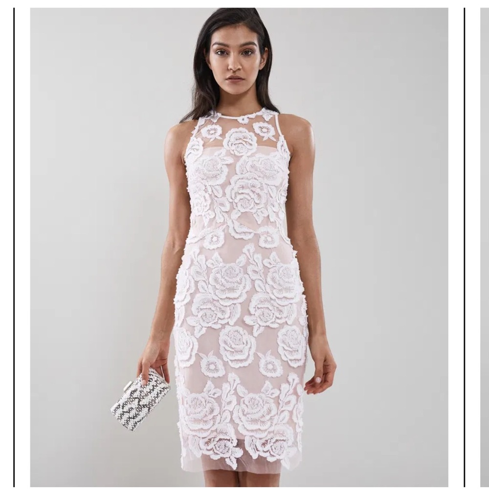Reiss Ivory Floral Lace Pencil Dress Size 4 NWOT